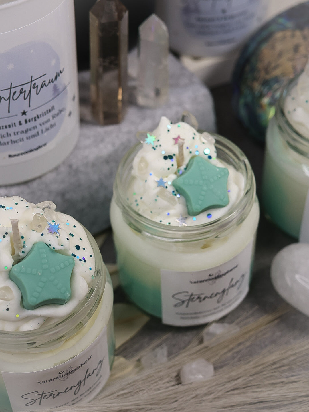 Kristallkerze „Sternenglanz“ mit Bergkristall