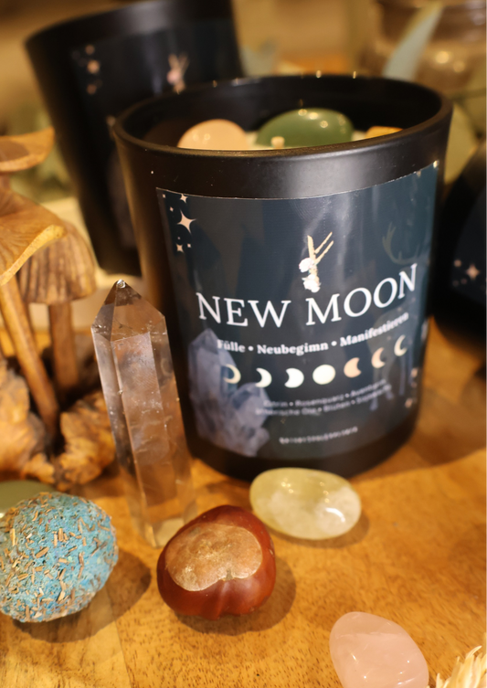 NEUMOND Kristallkerze mit Rosenquarz, Citrin & Aventurin für Fülle, Neubeginn und Manifestation