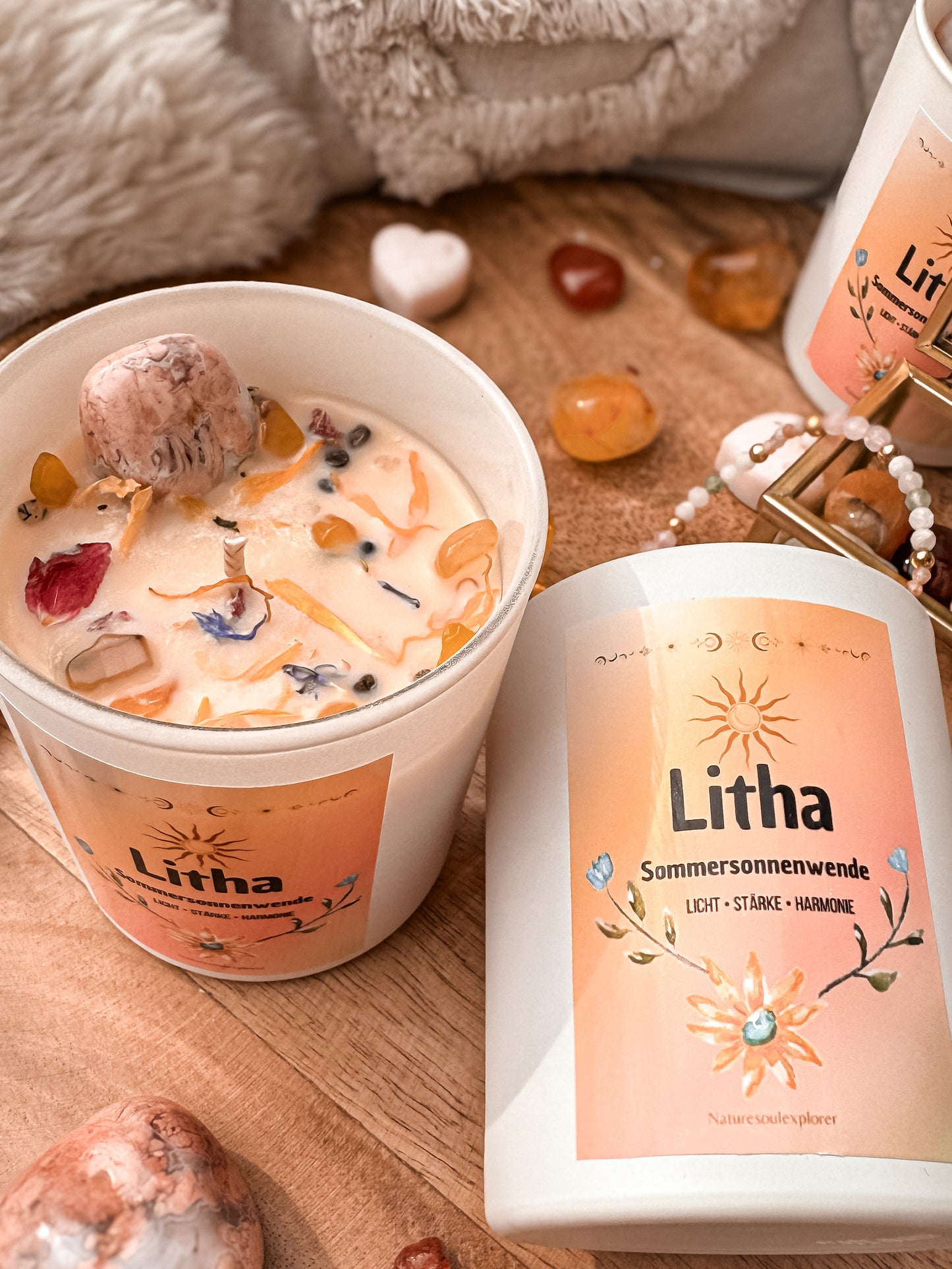 Edelsteinkerze „Litha“ Licht, Stärke & Harmonie