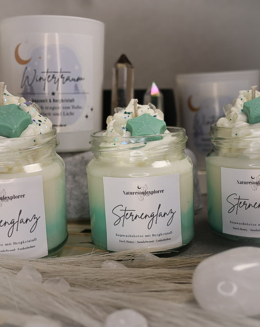 Kristallkerze „Sternenglanz“ mit Bergkristall