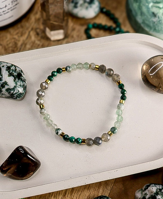 Armband „Erdung“ mit Baumachat, Aventurin, Rauchquarz & Malachit